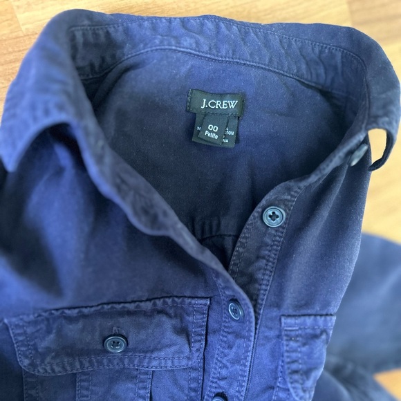 J. CREW | Garment Dyed Navy Blue Purple Drawstring Waist Shirtdress Petite 00 - Picture 8 of 9